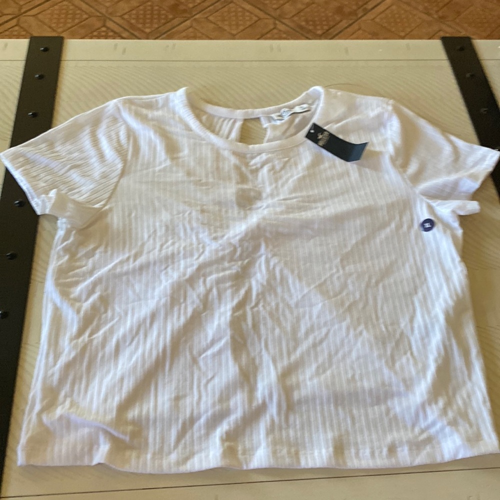 Hollister White Short Sleeve Open Twist Back Top Size XL